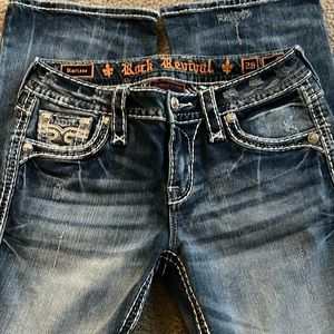 Rock Revival Karisse Jeans Mid-Rise Boot Womens Size 26 Faded Embellished Denim